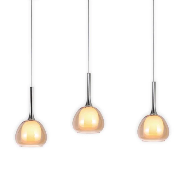 LAMPADA DA SOFFITTO 3 LUCI VETRO CRISTALLO ESTERNO AMBRA INTERNO BIANCO NOLINA