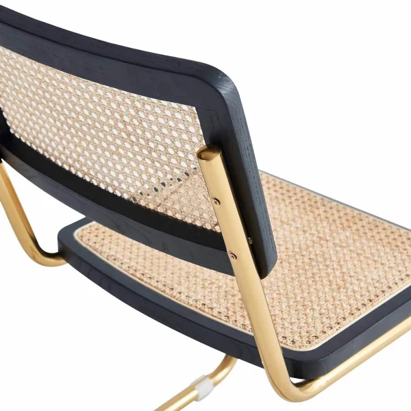 SEDIA WEBSTER DRITTA NERA RATTAN NATURALE GAMBE DORATE