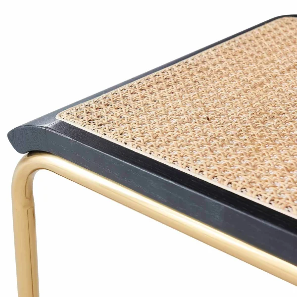 SEDIA WEBSTER DRITTA NERA RATTAN NATURALE GAMBE DORATE