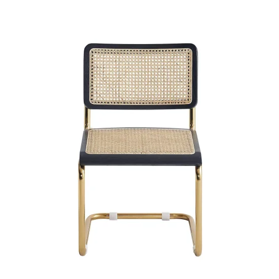 SEDIA WEBSTER DRITTA NERA RATTAN NATURALE GAMBE DORATE 2
