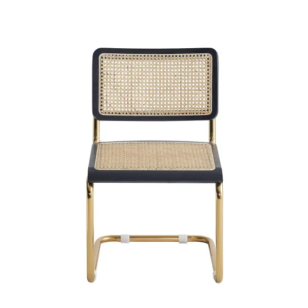 SEDIA WEBSTER DRITTA NERA RATTAN NATURALE GAMBE DORATE