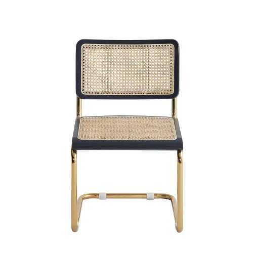 SEDIA WEBSTER DRITTA NERA RATTAN NATURALE GAMBE DORATE