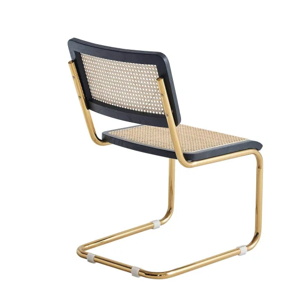 SEDIA WEBSTER DRITTA NERA RATTAN NATURALE GAMBE DORATE