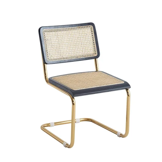 SEDIA WEBSTER DRITTA NERA RATTAN NATURALE GAMBE DORATE