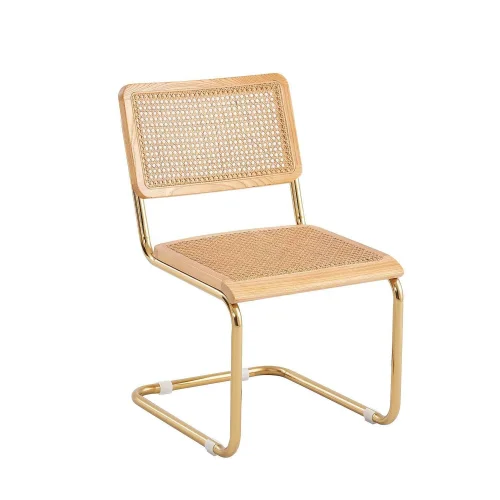SEDIA WEBSTER DRITTA RATTAN NATURALE GAMBE DORATE