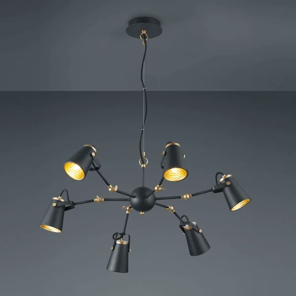 LAMPADA DA SOFFITTO 6 LUCI METALLO NERO E14 QUILES
