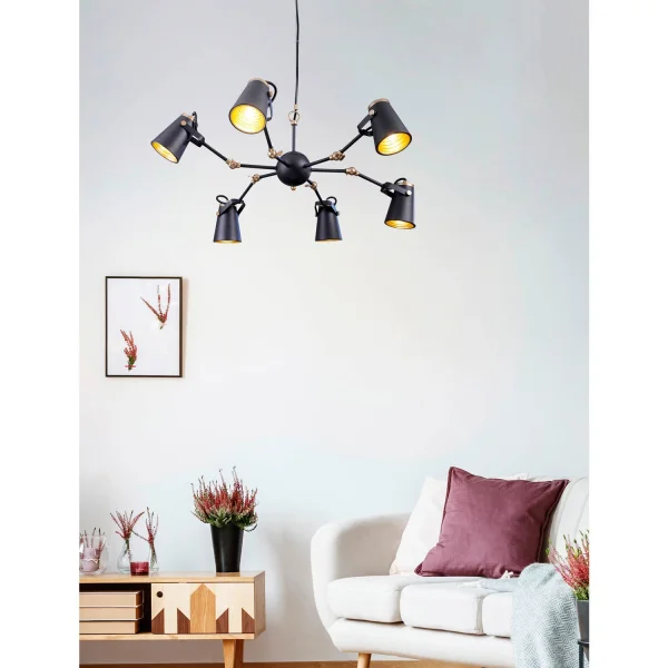 LAMPADA DA SOFFITTO 6 LUCI METALLO NERO E14 QUILES