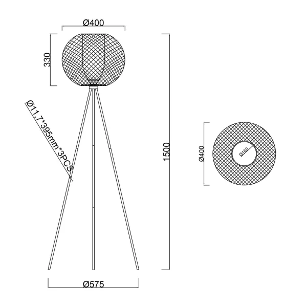 LAMPADA DA TERRA DI METALLO GRIGLIA NERA IDRIS