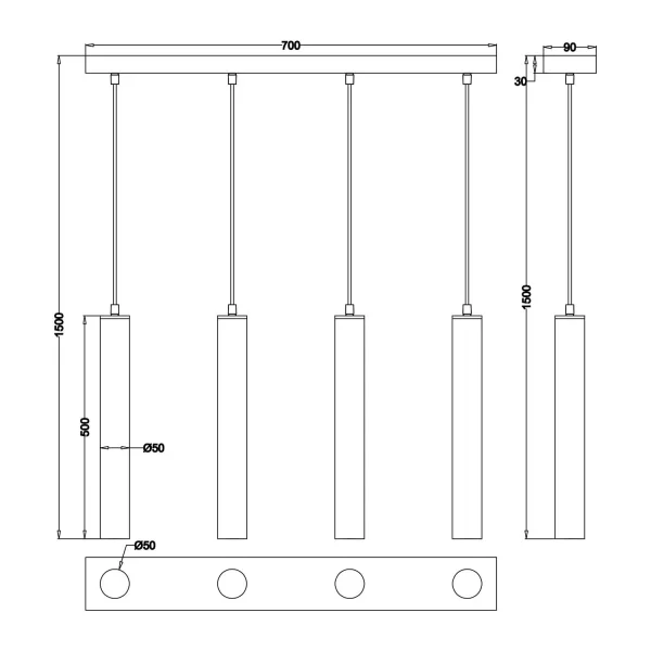 LAMPADA DA SOFFITTO 4 LUCI NICHEL METALLO OPACO SULLIVAN
