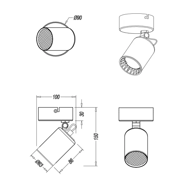 FARETTO 1 LUCE METALLO NERO GU10 WERNER