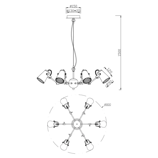 LAMPADA DA SOFFITTO 6 LUCI METALLO NERO E14 QUILES