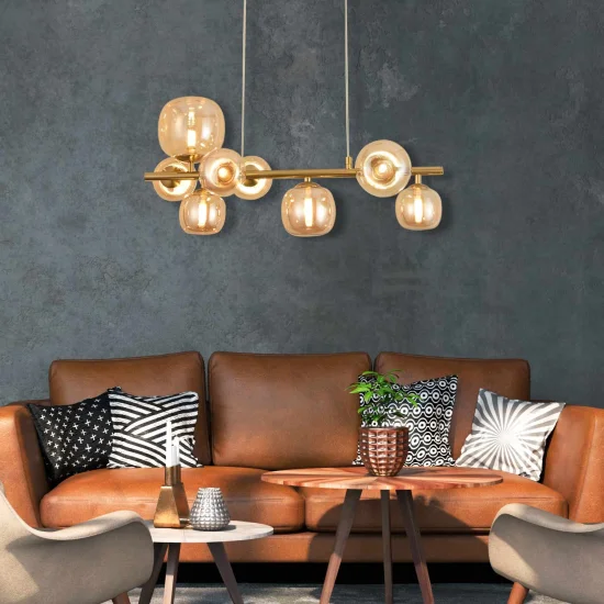 LAMPADA DA SOFFITTO A 8 LUCI IN FERRO DORATO NICOLETTA