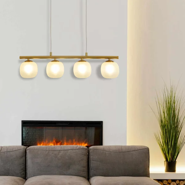 LAMPADA DA SOFFITTO 4 LUCI FERRO DORATO PARALUME BIANCA NICOLETTA