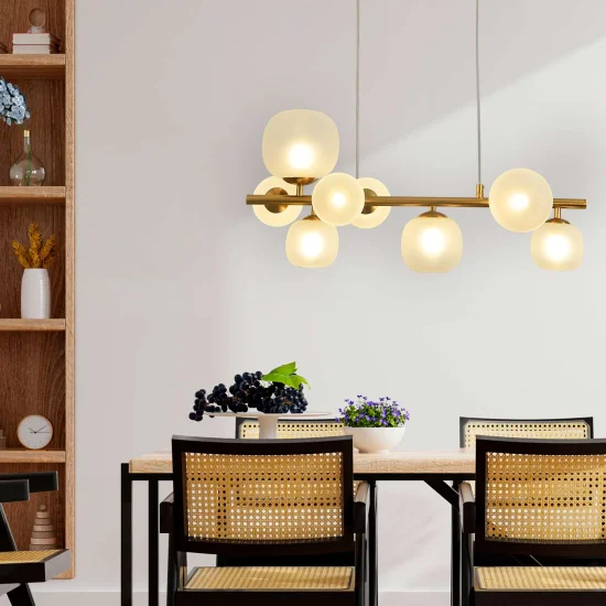 LAMPADA DA SOFFITTO 8 LUCI FERRO DORATO PARALUME BIANCO NICOLETTA