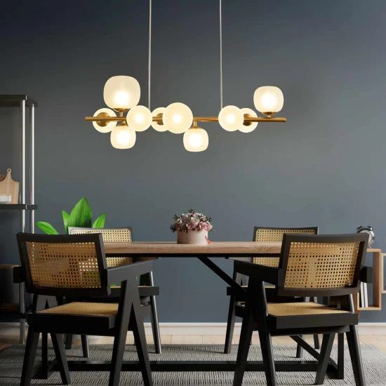 LAMPADA DA SOFFITTO 10 LUCI FERRO DORATO PARALUME BIANCO NICOLETTA