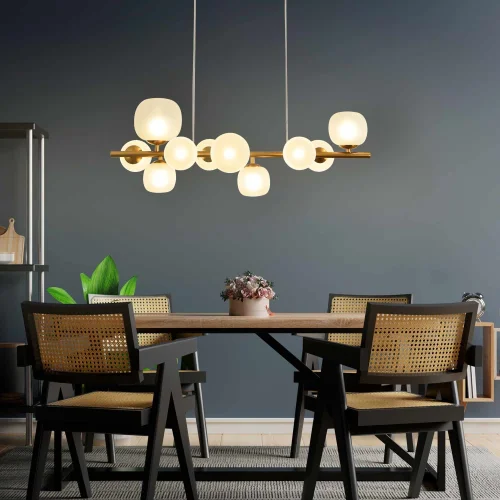 LAMPADA DA SOFFITTO 10 LUCI FERRO DORATO PARALUME BIANCO NICOLETTA