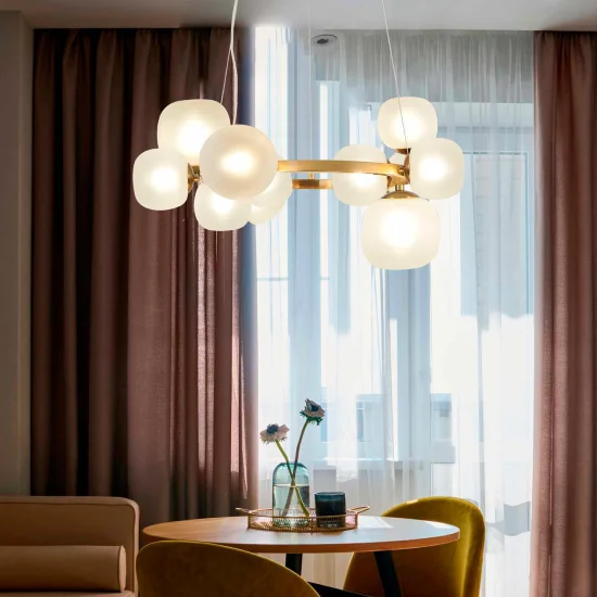 LAMPADA DA SOFFITTO 11 LUCI FERRO DORATO PARALUME BIANCO NICOLETTA