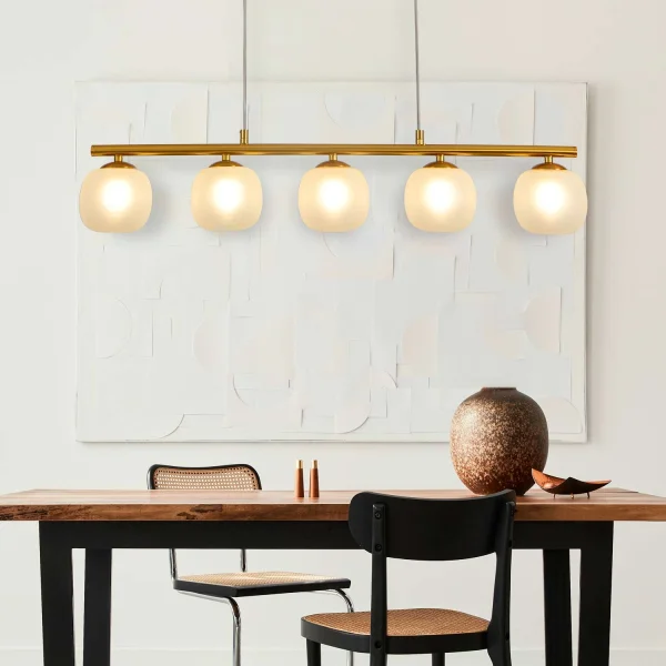 LAMPADA DA SOFFITTO 5 LUCI FERRO DORATO PARALUME BIANCO NICOLETTA