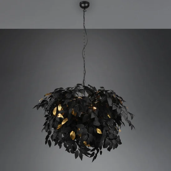 LAMPADA DA SOFFITTO 4 LUCI Ø 70CM FOGLIE NERE 2