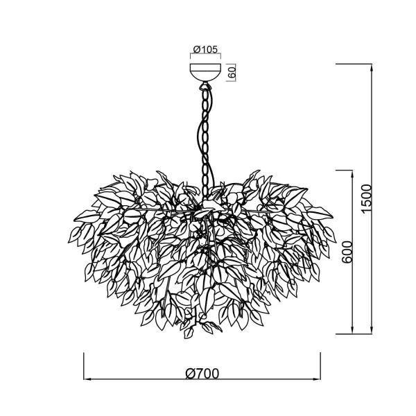 LAMPADA DA SOFFITTO 4 LUCI Ø 70CM FOGLIE NERE