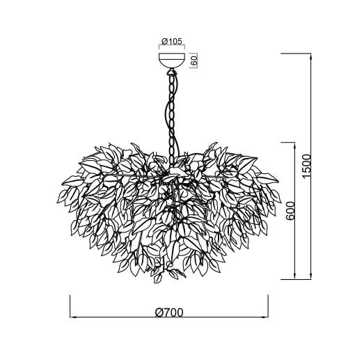 LAMPADA DA SOFFITTO 4 LUCI Ø 70CM FOGLIE NERE