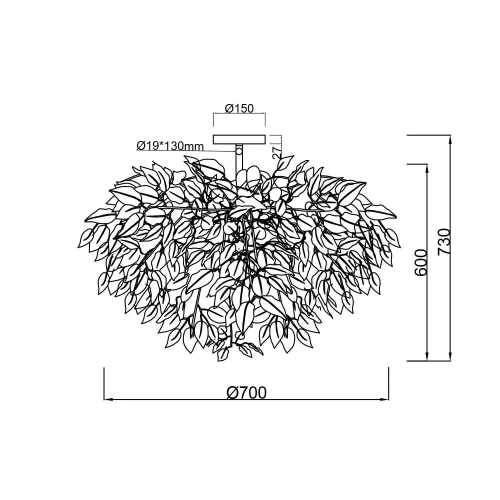 LAMPADA DA SOFFITTO 3 LUCI Ø 70CM FOGLIE NERE