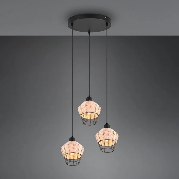 LAMPADA DA SOFFITTO A 3 LUCI IN RATTAN NATURALE GALADRIEL