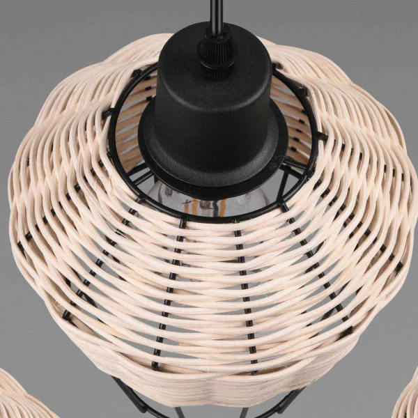 LAMPADA DA SOFFITTO A 3 LUCI IN RATTAN NATURALE GALADRIEL