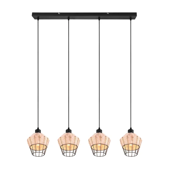 LAMPADA DA SOFFITTO 4 LUCI IN RATTAN NATURALE GALADRIEL