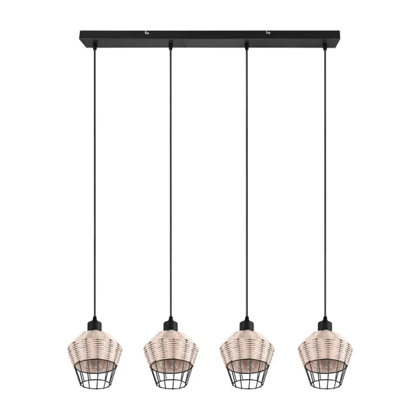 LAMPADA DA SOFFITTO 4 LUCI IN RATTAN NATURALE GALADRIEL