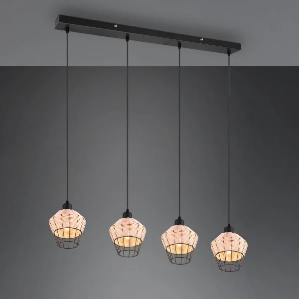 LAMPADA DA SOFFITTO 4 LUCI IN RATTAN NATURALE GALADRIEL