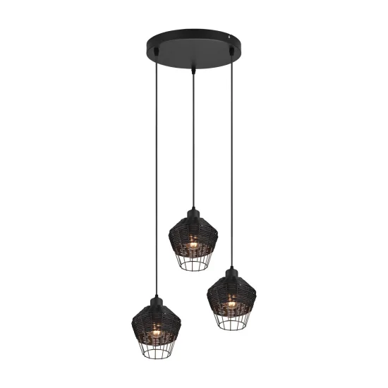 LAMPADA DA SOFFITTO 3 LUCI IN RATTAN NERO GALADRIEL