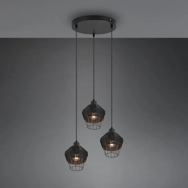 LAMPADA DA SOFFITTO 3 LUCI IN RATTAN NERO GALADRIEL