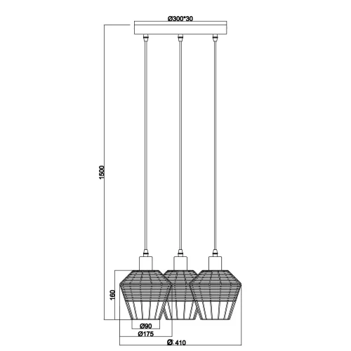 LAMPADA DA SOFFITTO 3 LUCI IN RATTAN NERO GALADRIEL