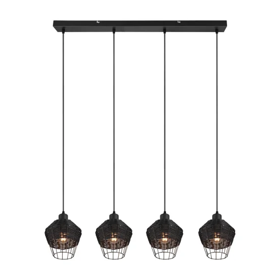 LAMPADA DA SOFFITTO 4 LUCI IN RATTAN NERO GALADRIEL