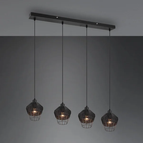 LAMPADA DA SOFFITTO 4 LUCI IN RATTAN NERO GALADRIEL
