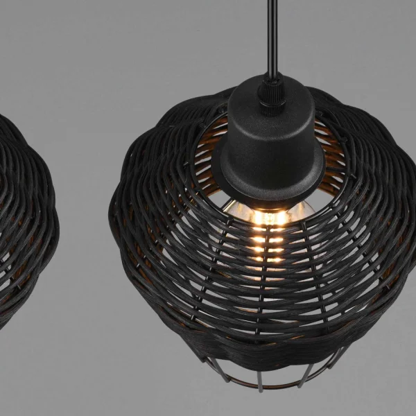 LAMPADA DA SOFFITTO 4 LUCI IN RATTAN NERO GALADRIEL
