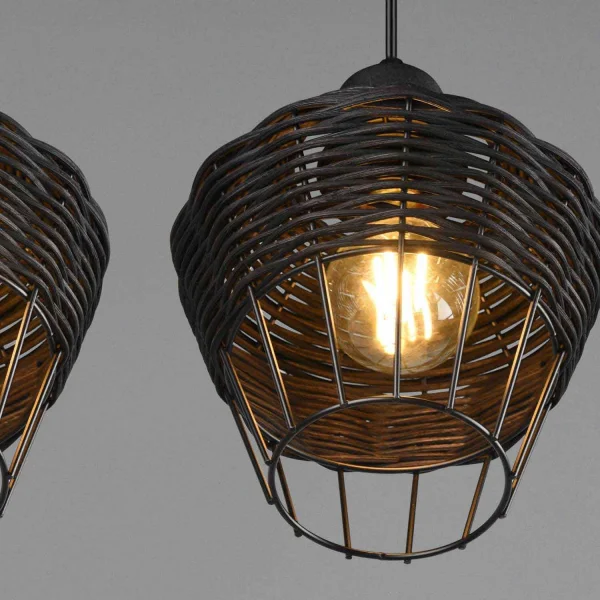 LAMPADA DA SOFFITTO 4 LUCI IN RATTAN NERO GALADRIEL