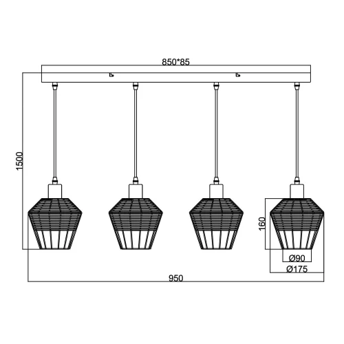 LAMPADA DA SOFFITTO 4 LUCI IN RATTAN NERO GALADRIEL