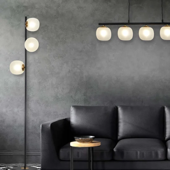 LAMPADA DA PIEDI A 3 LUCI IN FERRO NERO CON PARALUME BIANCO NICOLETTA 2