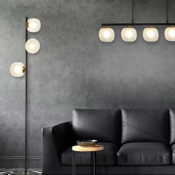 LAMPADA DA PIEDI A 3 LUCI IN FERRO NERO CON PARALUME BIANCO NICOLETTA