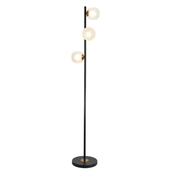 LAMPADA DA PIEDI A 3 LUCI IN FERRO NERO CON PARALUME BIANCO NICOLETTA
