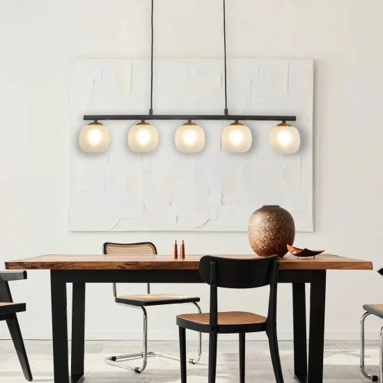 LAMPADA DA SOFFITTO A 5 LUCI IN FERRO NERO CON PARALUME BIANCO NICOLETTA