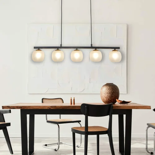 LAMPADA DA SOFFITTO A 5 LUCI IN FERRO NERO CON PARALUME BIANCO NICOLETTA