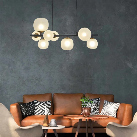 LAMPADA DA SOFFITTO A 8 LUCI IN FERRO NERO CON PARALUME BIANCO NICOLETTA