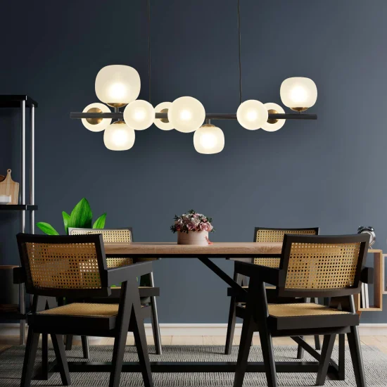 LAMPADA DA SOFFITTO A 10 LUCI IN FERRO NERO CON PARALUME BIANCO NICOLETTA