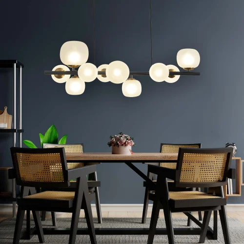 LAMPADA DA SOFFITTO A 10 LUCI IN FERRO NERO CON PARALUME BIANCO NICOLETTA