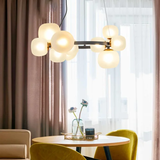 LAMPADA DA SOFFITTO 11 LUCI FERRO NERO CON PARALUME BIANCO NICOLETTA