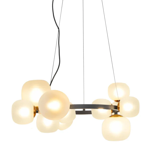 LAMPADA DA SOFFITTO 11 LUCI FERRO NERO CON PARALUME BIANCO NICOLETTA