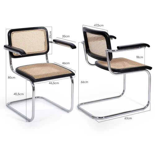 SEDIA WEBSTER CON BRACCIOLI NERI IN RATTAN NATURALE SEDIA WEBSTER CON BRACCIOLI NERI IN RATTAN NATURALE